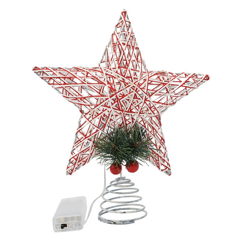 Cross-border new wholesale Christmas Tree Top Star iron winding with lights five-pointed star holiday decoration Christmas tree decoration