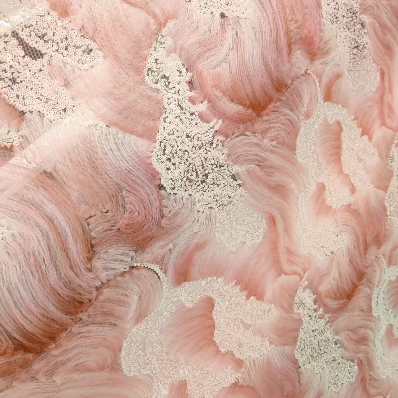 Wedding Dress Embroidered Fabric Heavy Industry Sequin Bead Tube Jet Painting Disc with Embroidered Cloth Niche Designer Sequin Cloth