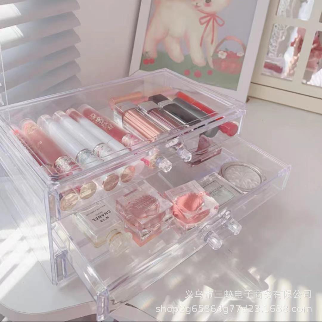 Desktop Lipstick Lip Glaze Cosmetics Transparent Drawer Makeup Storage Box Acrylic Dressing Table Display Rack