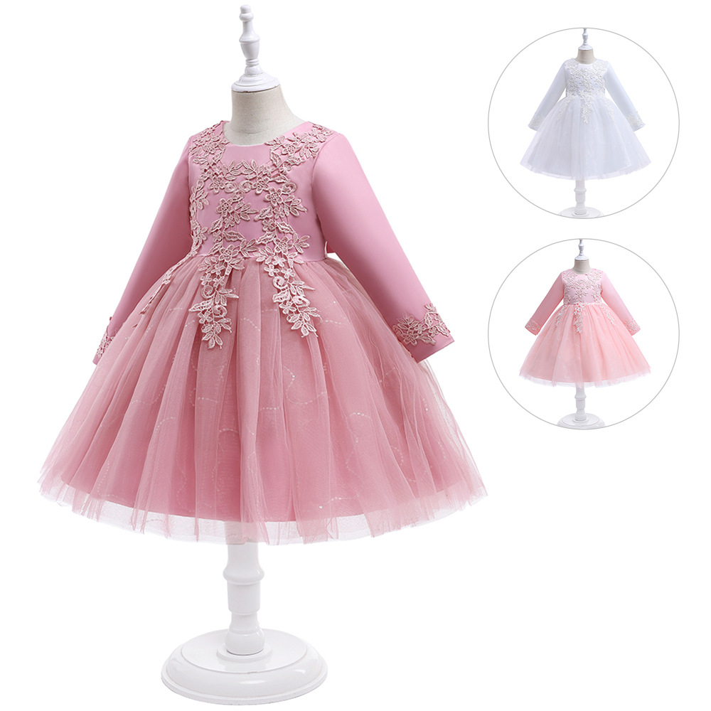 Children's dress new European and American style mesh embroidered stitching pettiskirt girls host performance evening dress