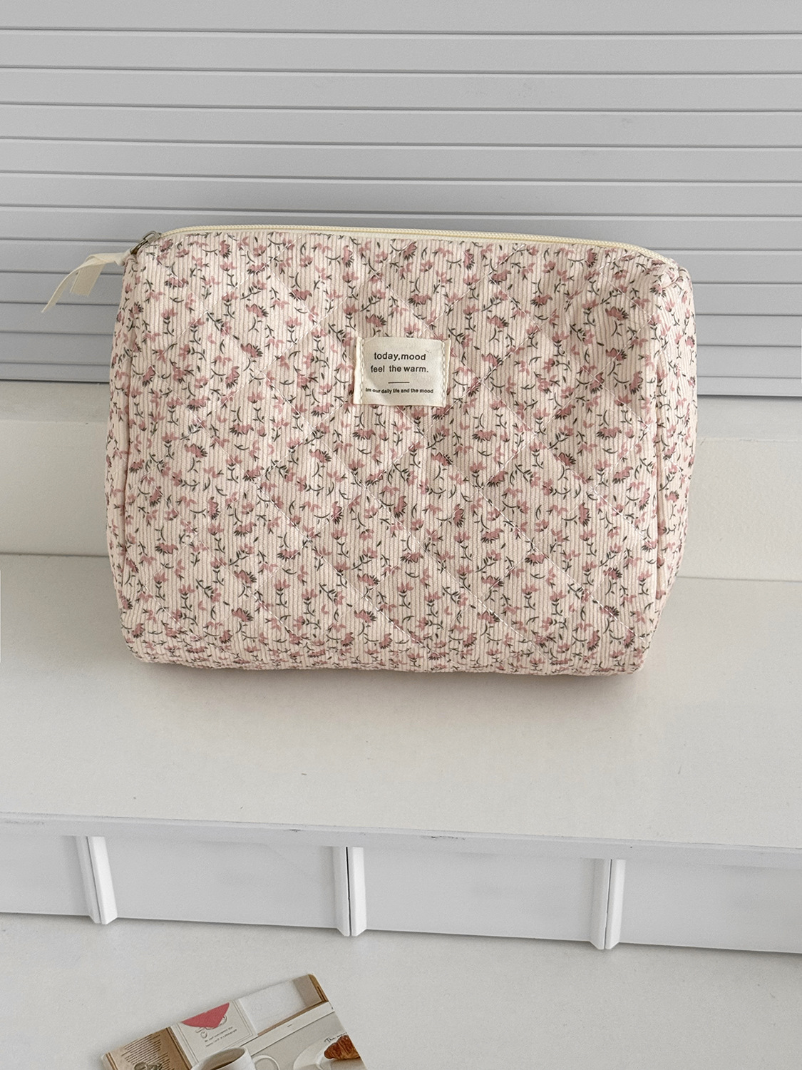 Picture of Cross-border Corduroy Pink Floral Cosmetic Bag Travel Portable Large Capacity Fresh Ins Style Storage Bag