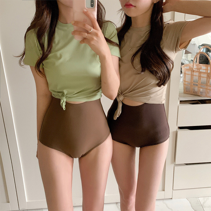 SOURCE Factory Japanese and Korean two-piece half sleeve swimsuit ins style retro belly covering slimming sexy bikini swimsuit for women