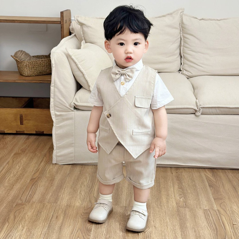 Cross-Border Children's Clothing Short-Sleeved Shorts Vest Three-Piece Set Children's Clothing Baby Summer Gentleman Suit Boy Suit