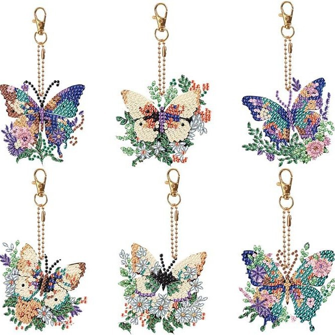 Butterfly 6 pack DIY Diamond painting key ring double-sided diamond painting keychain pendant gift
