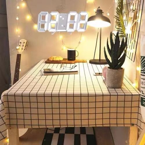 Picture of Ins cross-border desktop desk clock 3D luminous digital clock wall voice control mute alarm clock intelligent photosensitive a generation of hair