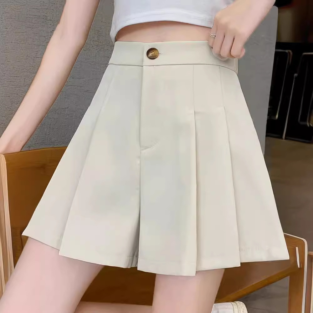 Suit Shorts Women's Summer 2024 Thin Elastoelastic High Waist Pleated Wide Leg Casual Pants Slimming All-match A- shaped Hot Pants