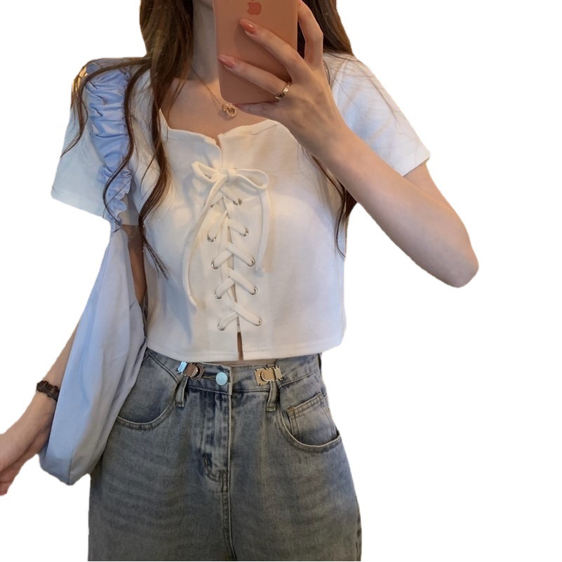 White T-shirt Women's Summer Dress 2023 New Design Sense Niche Short Sleeve Internet Popular Ins Short Navel Top Women's