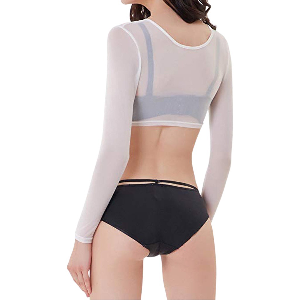 Amazon New Hot-selling Multi-fabric Long-sleeved Base Inner Top Short Navel-exposed V-neck See-through Cardigan