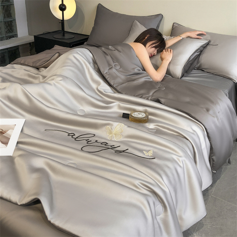 Summer Cool Wash Tencel Summer Quilt Four-Piece Set Machine Washable Ice Silk Summer Quilt Air Conditioning Single Double Thin Quilt