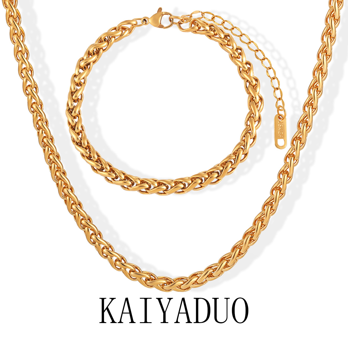 Fashion European and American Personality Woven Keel Flower Basket Chain Bracelet Female Temperament Gold Plated Titanium Steel Clavicle Chain Necklace Set