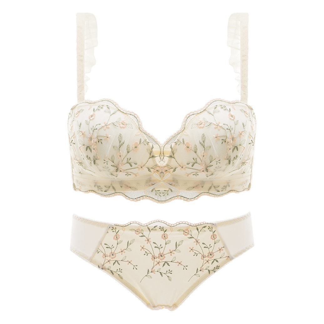 Fresh floral underwear women's small chest push up big thick bra no steel ring anti-sagging comfortable student bra