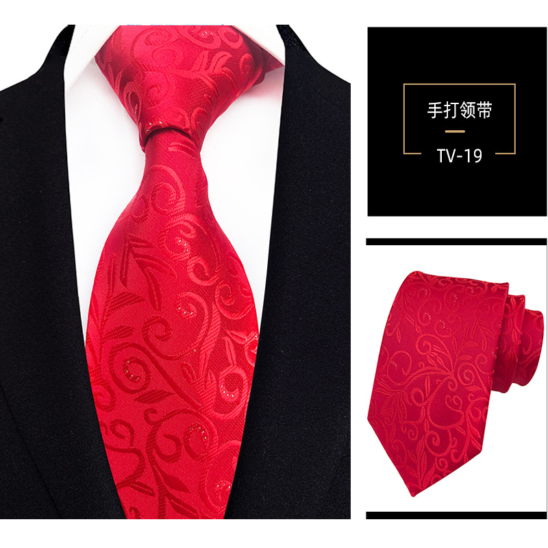 Picture of Men's Tie 8cm Hand Tie Polyester Professional Dress Interview Striped Tie Men's Red Bridegroom Wedding Tie