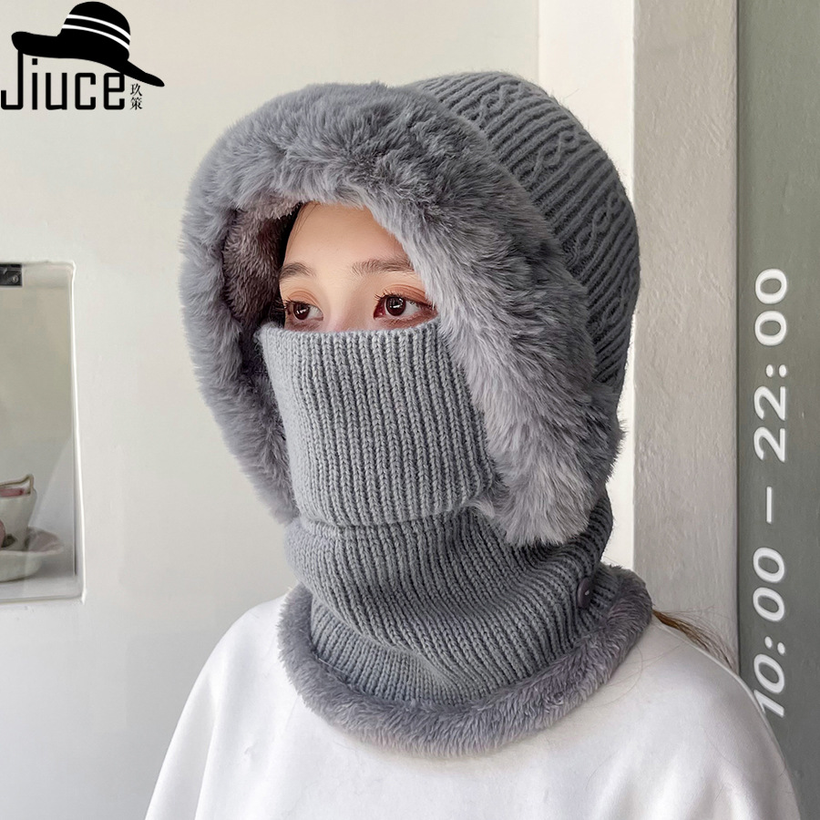 Cross-border autumn and winter new multi-functional hat scarf one-piece kit outdoor windproof cold-resistant warm ear protection knitted hat