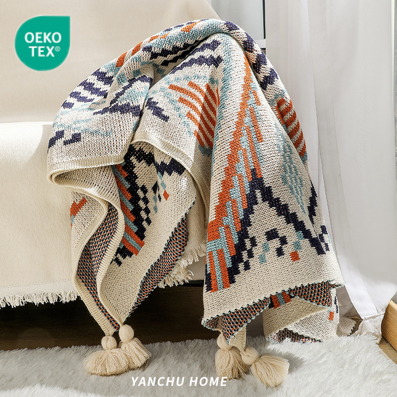 Bohemian Style Sofa Cover Blanket Bay Window Blanket Knitted Blanket Ethnic Style Wave Air-conditioning Blanket Tassel Nap Blanket