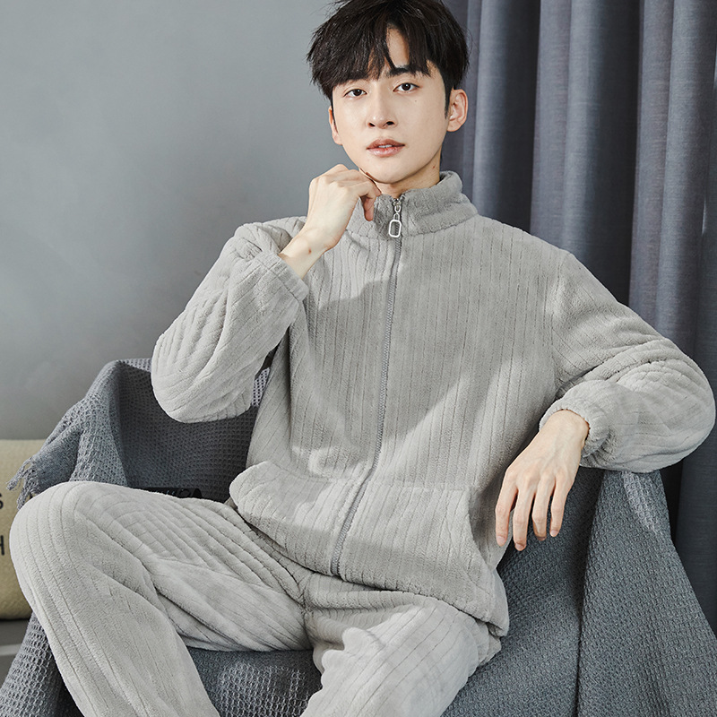 Picture of Winter new men's outdoor pajamas coral fleece pajamas men's thickened flannel home wear one-piece delivery