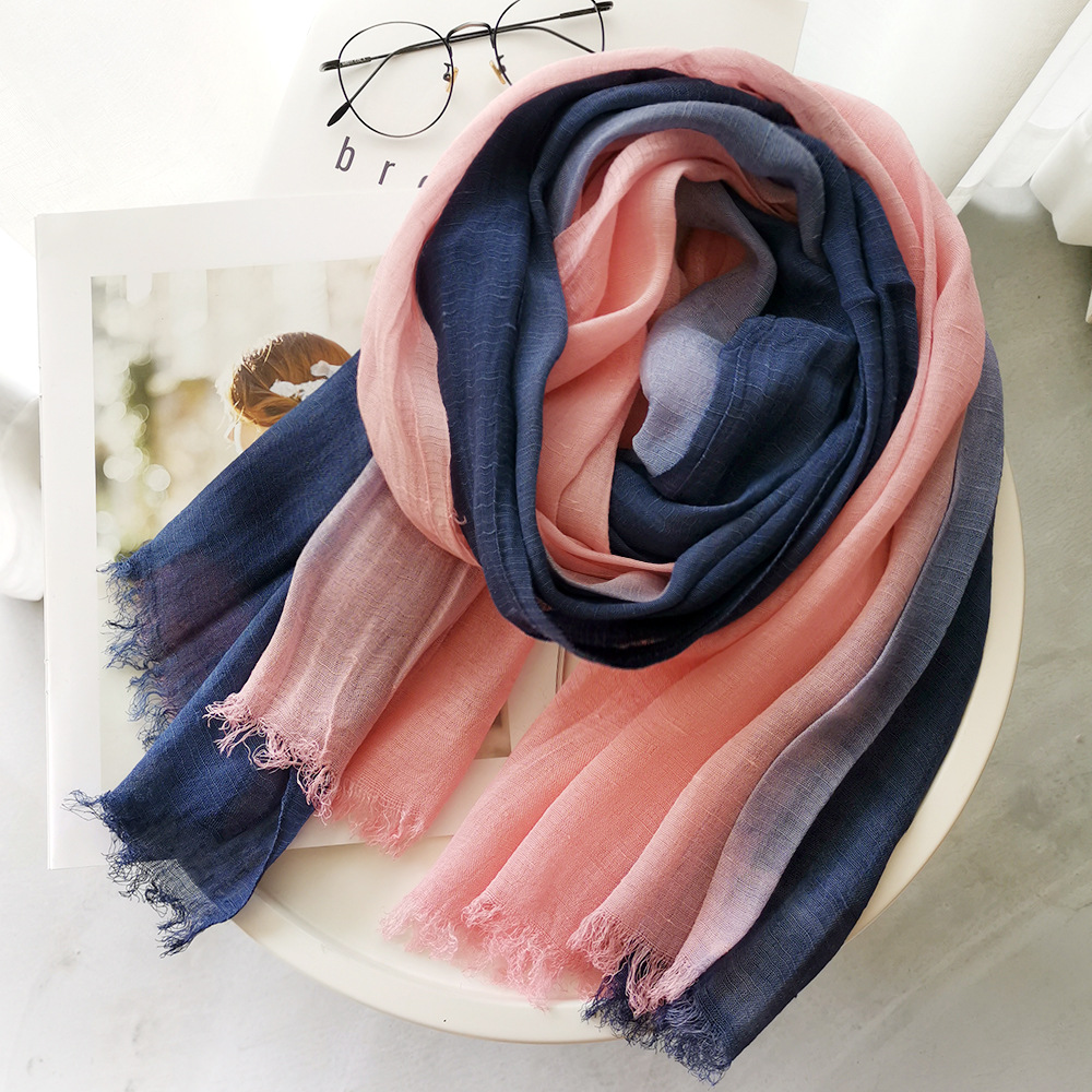 Picture of Foreign Trade Cotton Linen Scarf Scarf Women's Autumn and Winter Gradient Color-matching Japanese and Korean Lady Mori Girl Style Slub Yarn Shawl