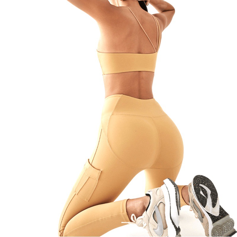 Fashion new double-sided naked yoga pants women Europe and the United States high waist hip Peach Hip sports fitness pants a generation of hair