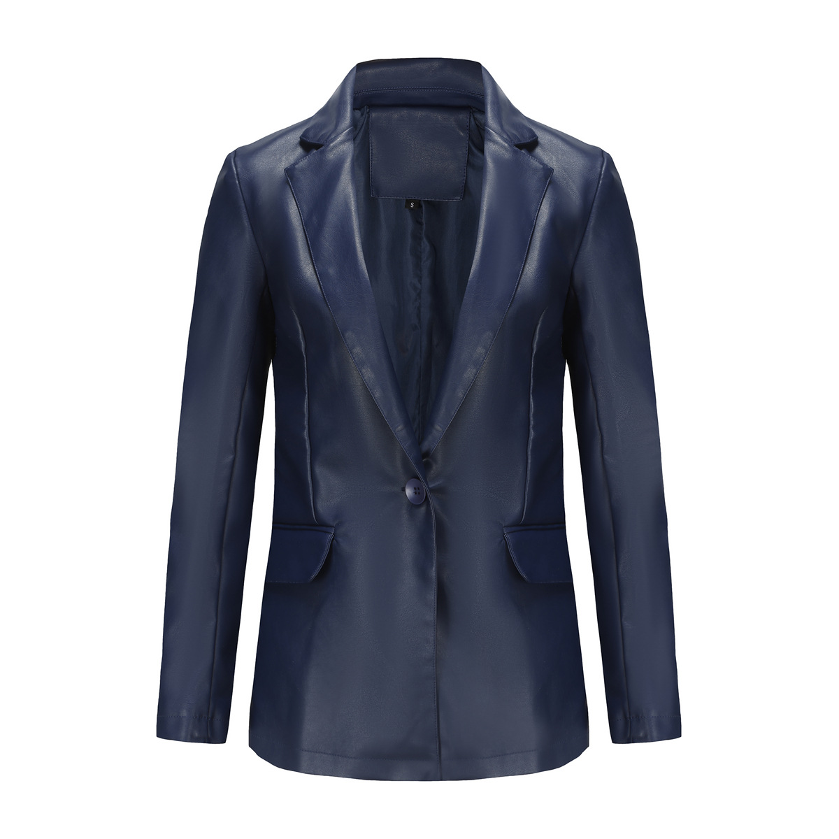 Picture of 2023 real shot new European and American small suit cross-border long sleeve coat women's single grain buckle commuter casual solid color leather coat