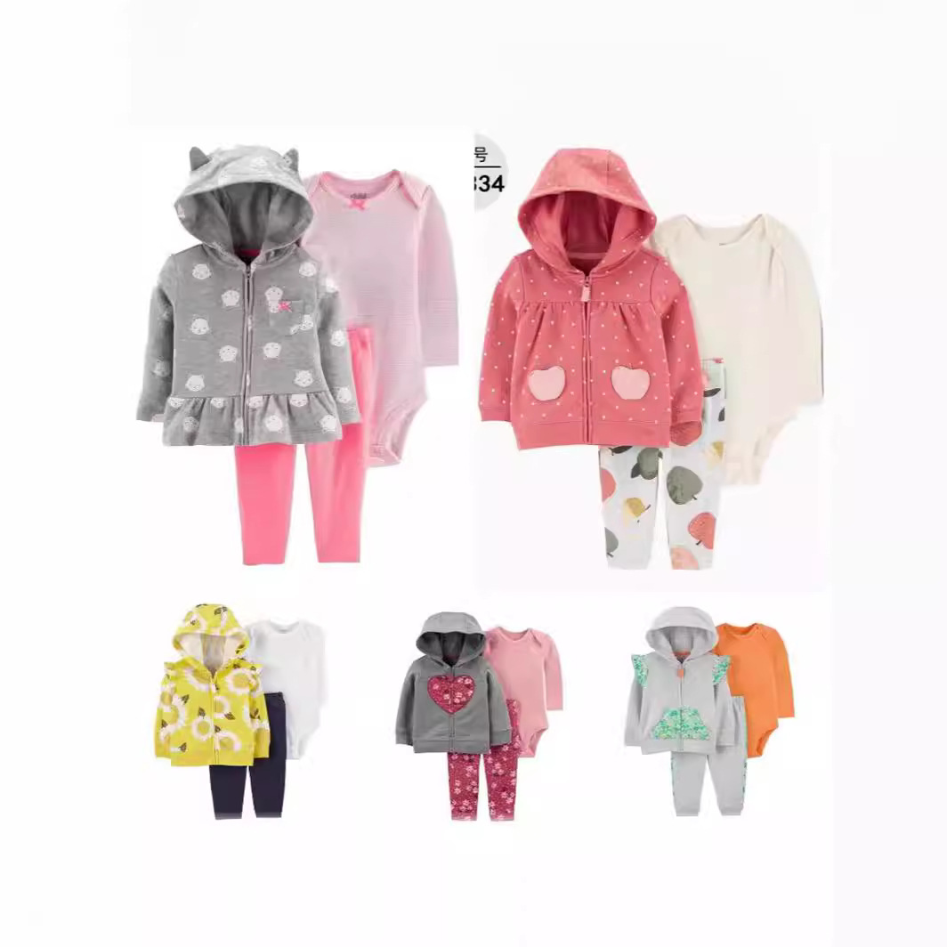 Factory shipping new spring and autumn children's clothing sweater boys and girls hooded long sleeve baby children's clothing sweater three-piece set