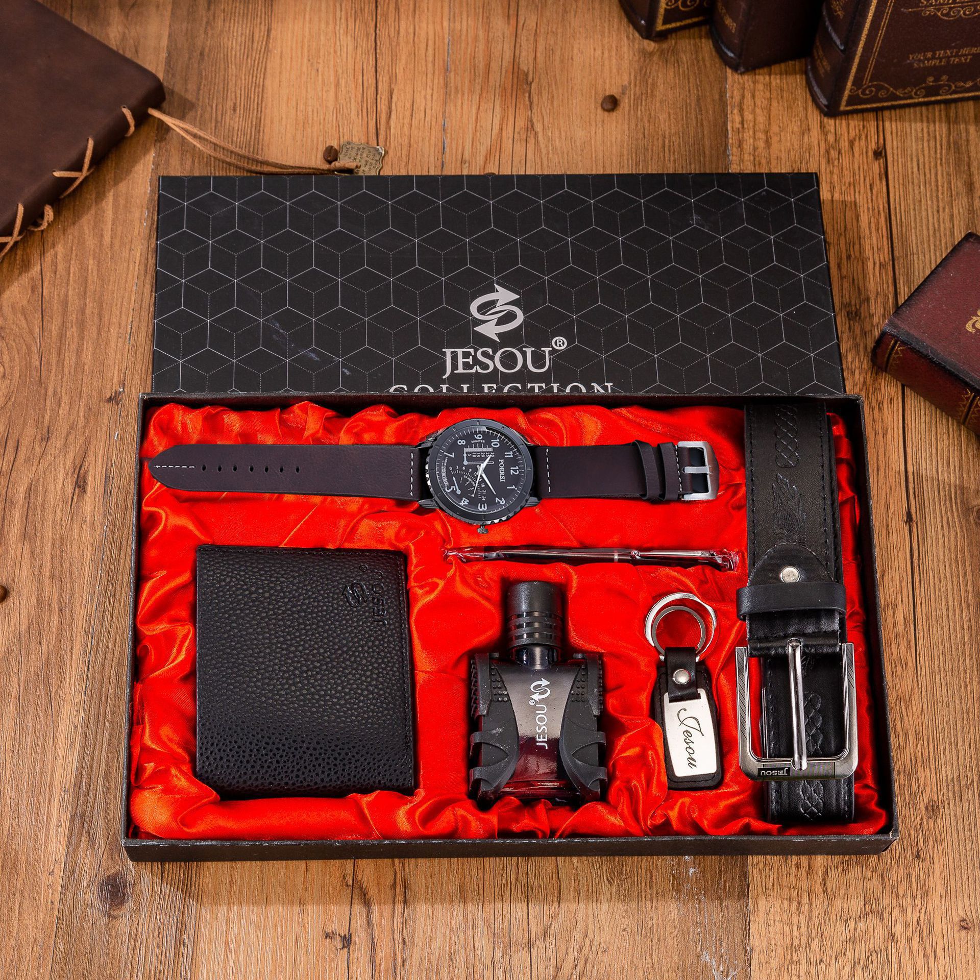 Picture of Men's Watch Set Factory Direct Sale Fashion Foreign Trade Quartz Glasses Belt Wallet Random Tie Business