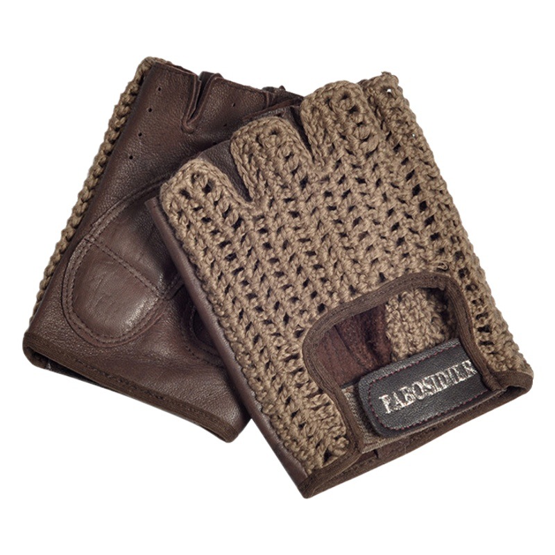 Leather Half-finger Gloves Men's Cowhide Knitted Fitness Driving Motorcycle Riding Sports Non-slip Breathable Half-finger Gloves