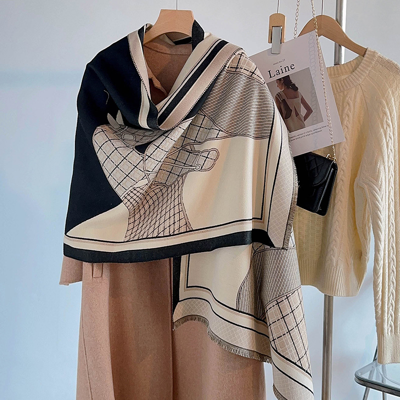 Picture of Imitation cashmere scarf for women, winter gift box, spring/autumn outer layer, thickened warmth, high-end mom qipao shawl for office