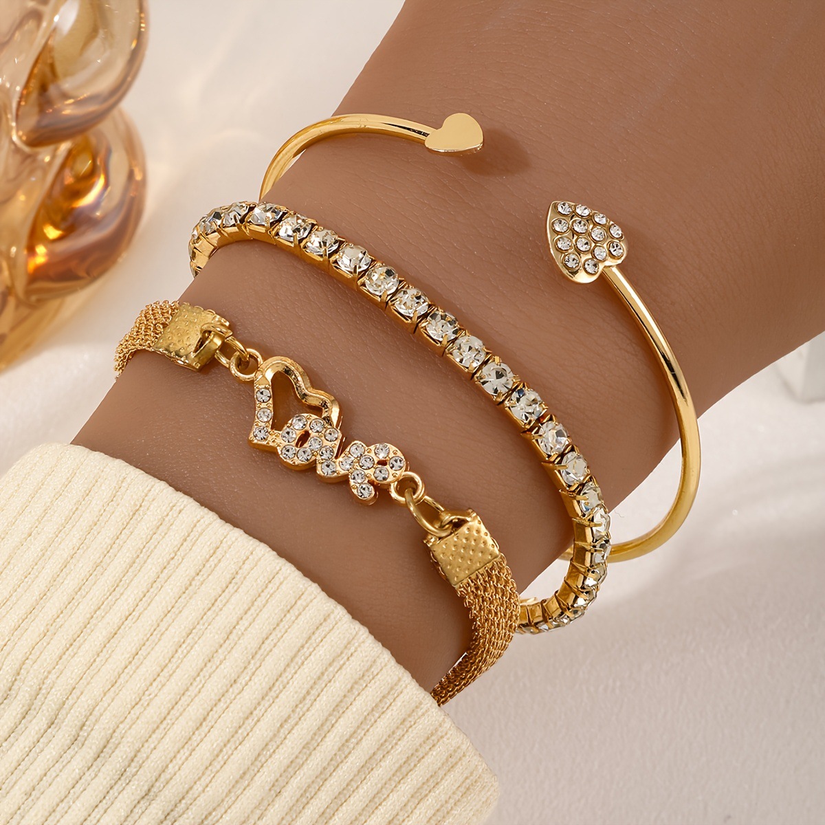 Europe and the United States cross-border new diamond love love bracelet suit creative retro simple alloy single-layer fashion bracelet