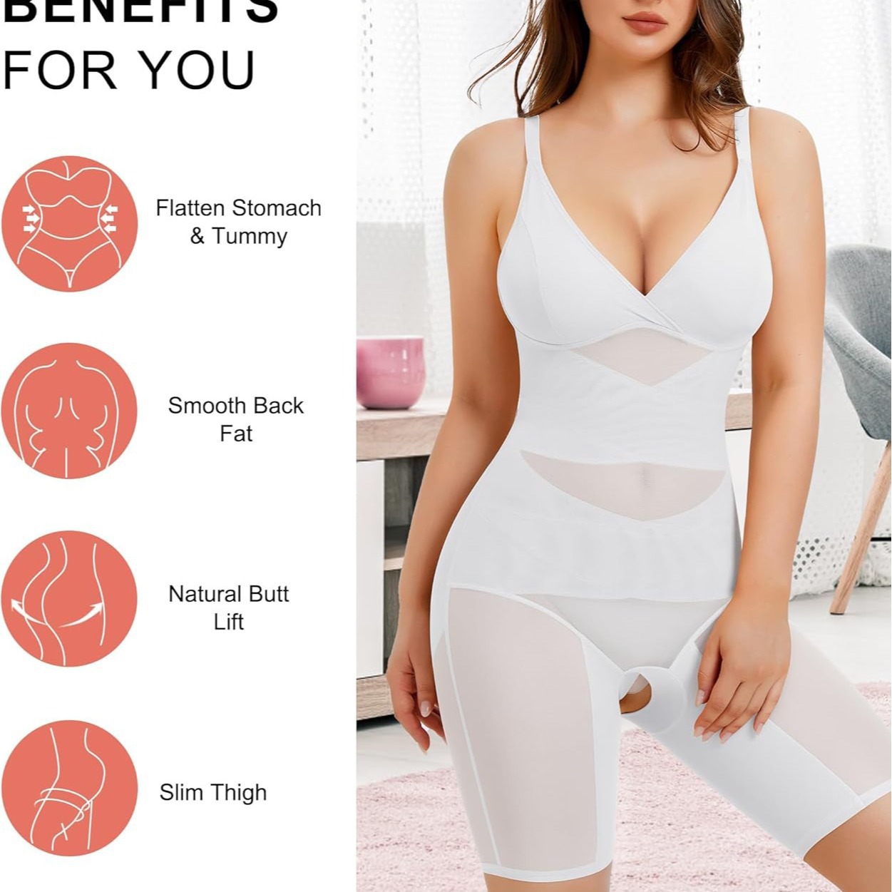 The Most Popular in the World - Body-Shaping Jumpsuit Mesh Breathable Sling V Neck Waist-Cinching Abdominal Opening, No Need to Take Off Body-Shaping Jumpsuit