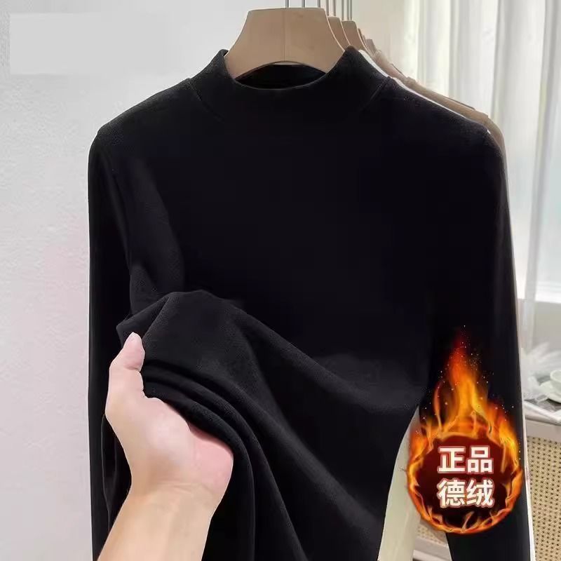 Picture of Super Soft Waxy Inner Wear Autumn and Winter Half High Neck Sanding Long Sleeve Warm Slim Fit fleece-lined Thickened Top 2024 Base New