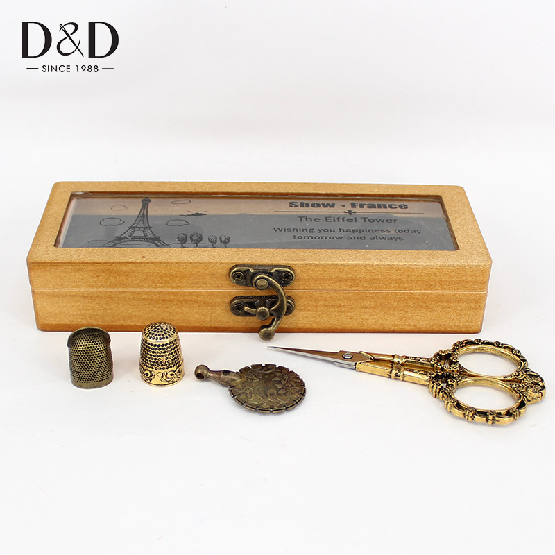 Picture of Cross-Border Hot-Selling Retro Wooden Tool Set Pure Copper Exquisite Craftsmanship Thread Cutter DIY Sewing Needle and Thread Storage Box