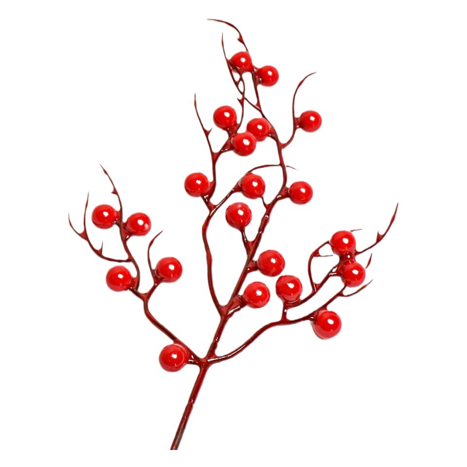 Picture of SOURCE factory simulation red berry 7 fork Christmas foam red fruit iron wire Christmas decoration accessories fortune fruit