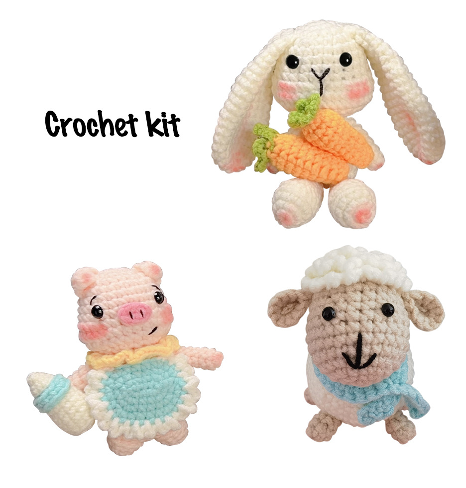 Picture of Video tutorial adult and children learn crochet suit DIY knitting supplies 3 animal crocheting material package