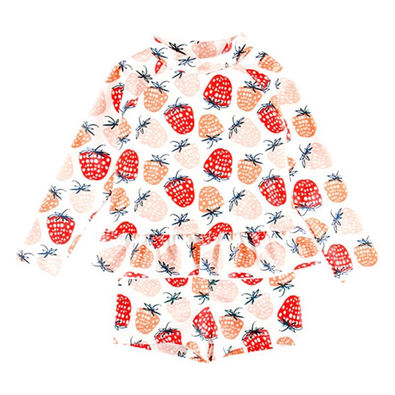 2025 New Children's Swimsuit Girls Separates Long Sleeve Sun Protection Swimsuit Strawberry Princess Baby Hot Spring Swimsuit