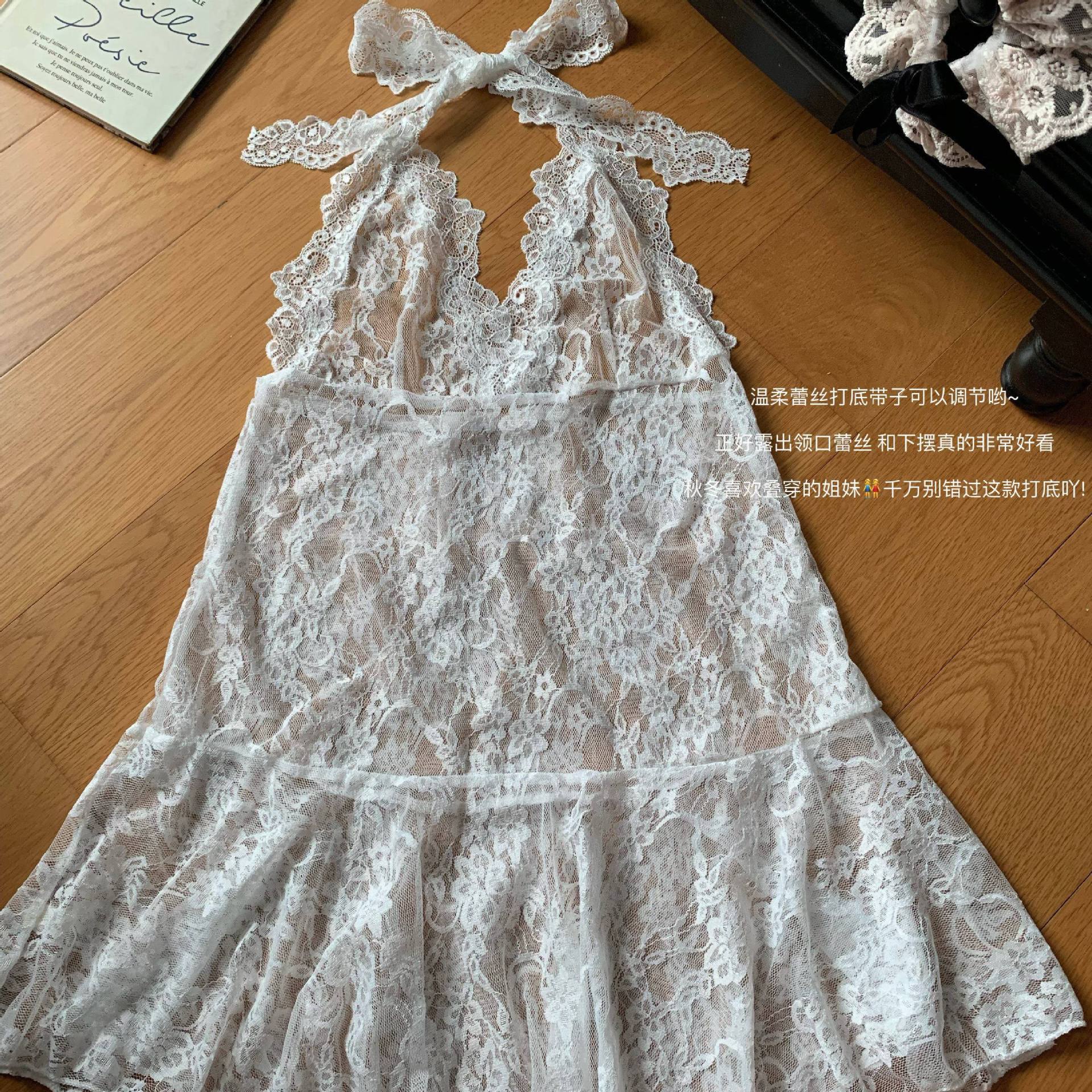 Picture of Stacked Artifact Sweet Sexy Lace Neck dress Women's Early Autumn Thin Slim-Fit Bottoming A- Shaped Short Skirt Trendy