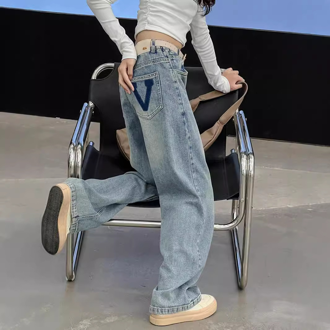 Girls' Wide Leg Pants Spring and Autumn 2024 New Autumn Children's Straight Casual Pants Big Children's Trendy Drawdown Jeans