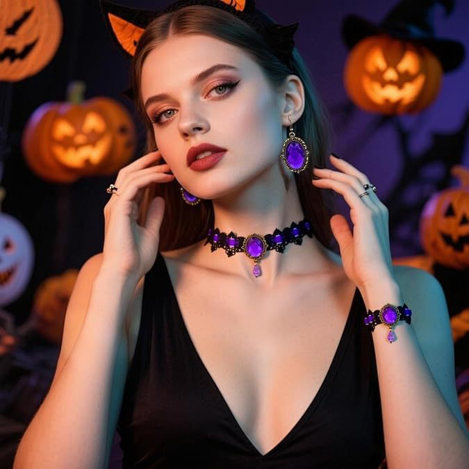 Picture of European and American Cross-Border Best-Selling Necklace Gothic Retro Punk Choker Lace Necklace Braided Choker Clavicle Chain for Women