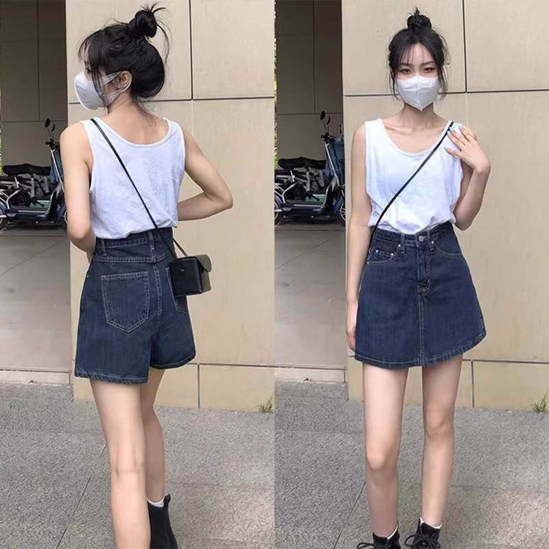 Denim Short Culottes for Women Summer 2025 New High-Waist Slim Korean Style Retro Design Niche A-Line Short Skirt