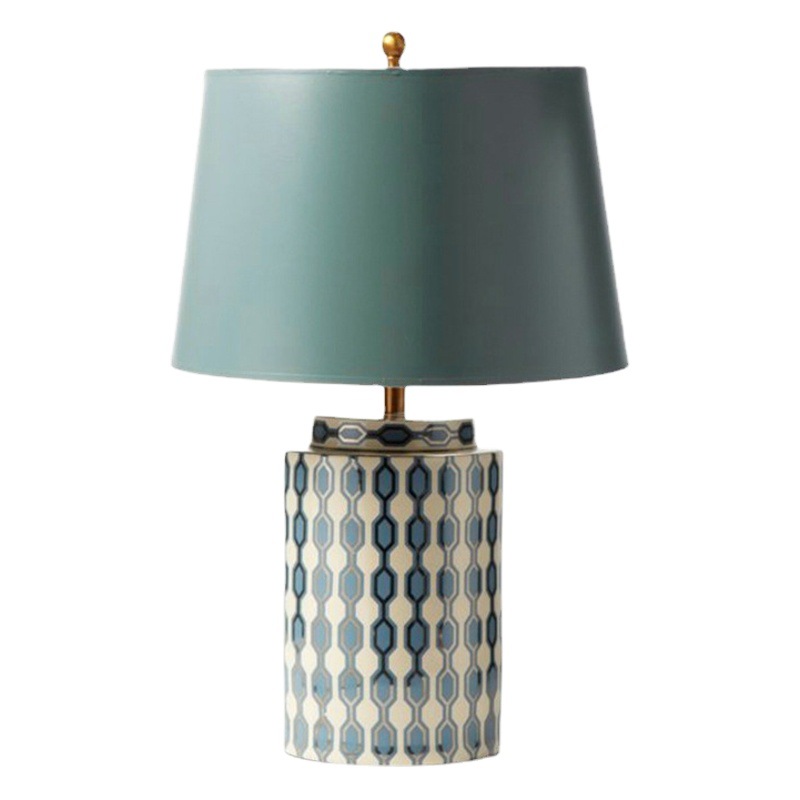 European Pastoral Blue Ceramic Table Lamp Modern Home Study Living Room Guest Room Table Lamp Fashionable Bedroom Bedside Table Lamp