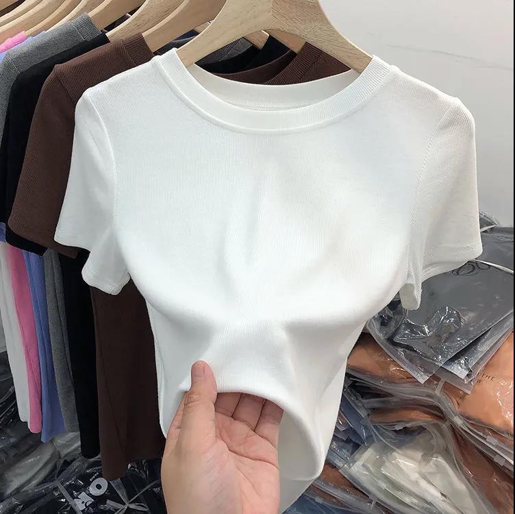 Picture of [Multi-color optional] high-grade solid color mask T-shirt women's short sleeve summer new slim slim base shirt top