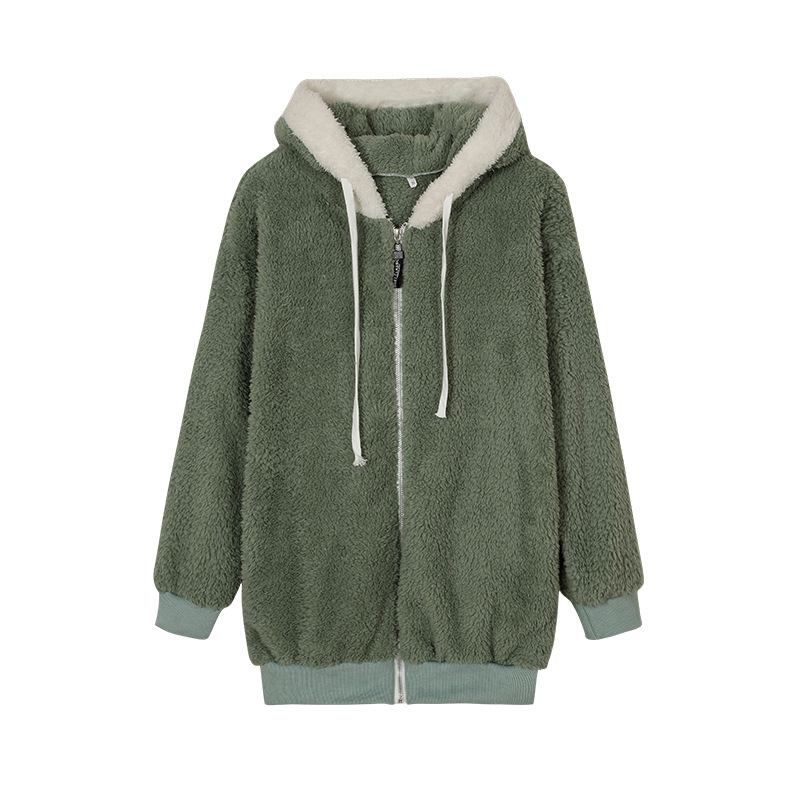 Picture of 9732# Amazon Wish Independent Station Best Selling New Fall/Winter Loose Plush Zipper Hooded Jacket Wei Yi