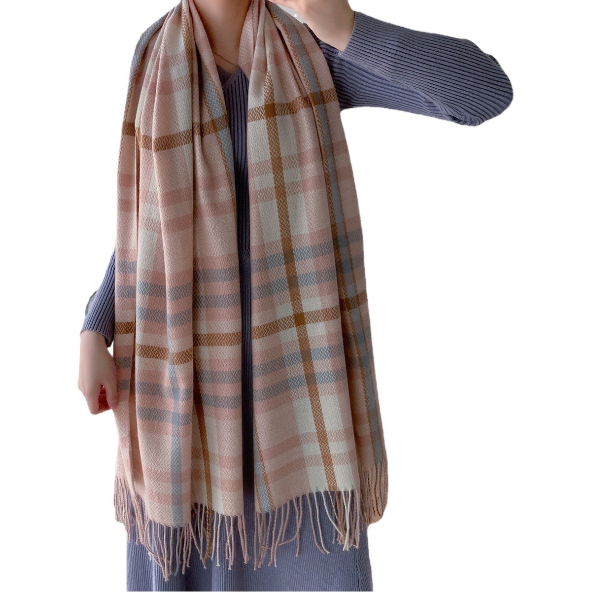 2025 New Autumn and Winter Long Scarf Women's Winter Korean and Japanese Version Student Christmas Imitation Cashmere College Easiest for Match Plaid Shawl