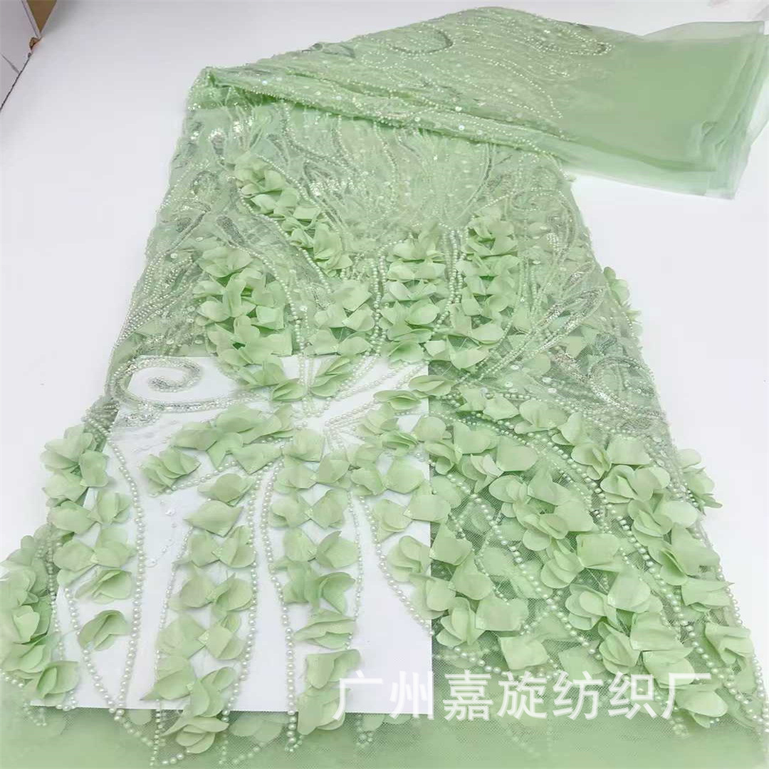 European and American Stereo Flower Beaded Mesh Embroidery Lace Fabric High Set Dress dress Stage Fashion Embroidered Cloth