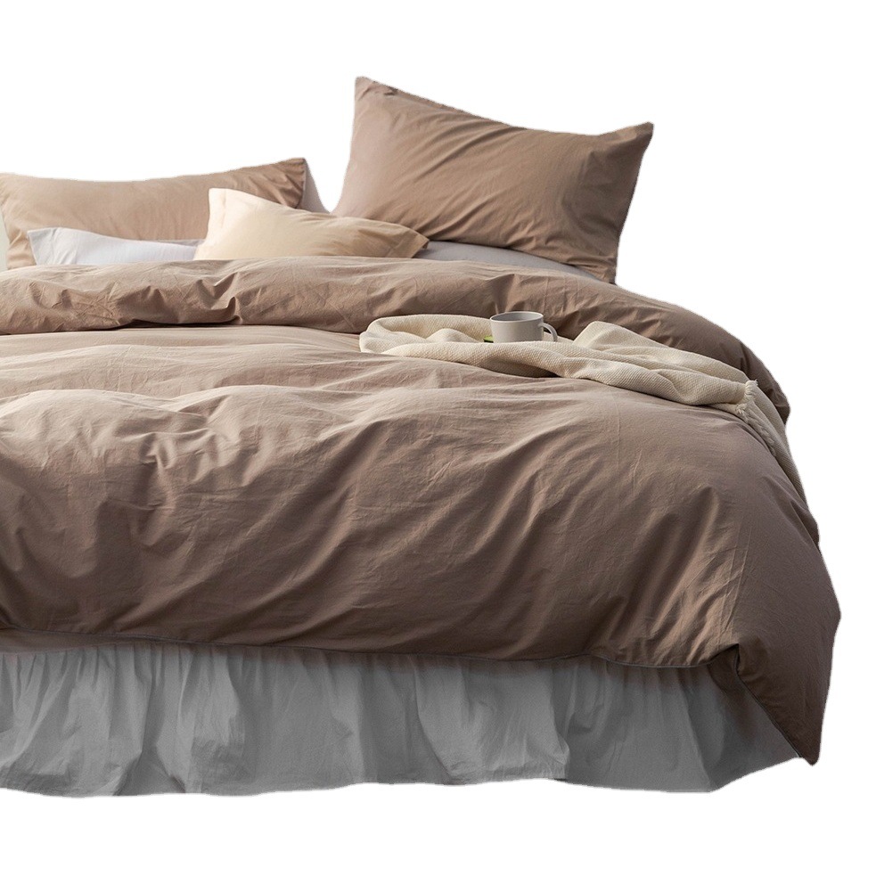 Unprinted Style丨Spring & Fall Pure Cotton Four-Piece Bedding Set, Cotton Quilt Cover, Bed Bed Sheets, Fitted Bed Sheets, 4-Piece Set, Pure Color