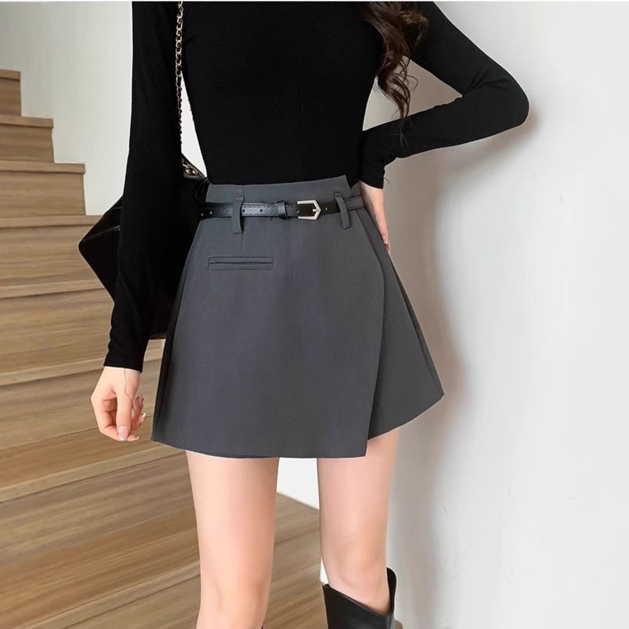 Irregular summer suit skirt, new trouser skirt, A-line skirt, high-waisted slimming gray skirt, female spring temperament 2024
