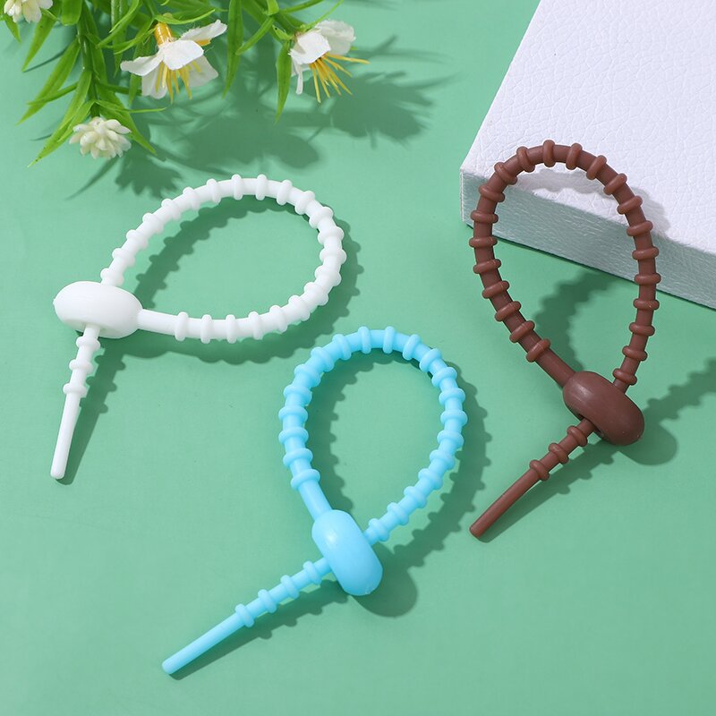 Picture of Self-locking storage soft rubber rope cartoon diy key ring silicone cable tie color data cable tie can be reused