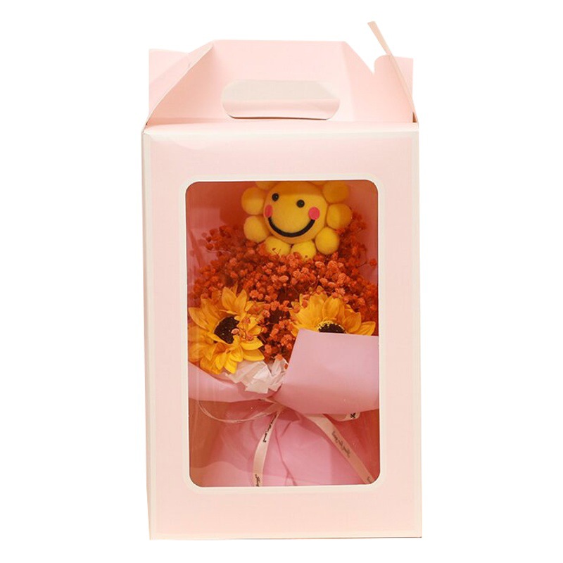 Window-Opening Hand-Held Flower Basket Wholesale Valentine's Day Gift Paper Bouquet Gift Packaging Hand-Held Bag Paper Box Gift Box