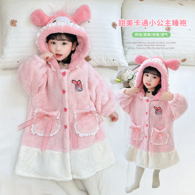Girl's Coral Fleece Nightgown Autumn and Winter Baby's Flannel Pajamas Winter Thickened Warm Children's Home Clothes Bathrobe