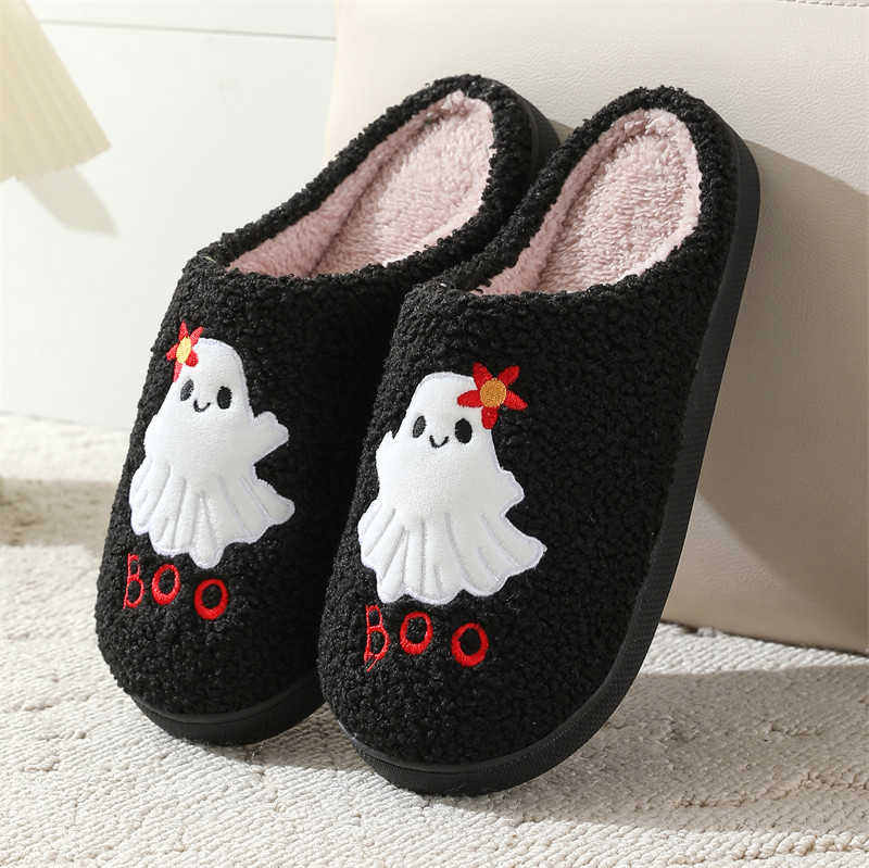 Cross-border 2024 winter Halloween funny cotton slippers wholesale women's household indoor flower ghost warm slippers winter