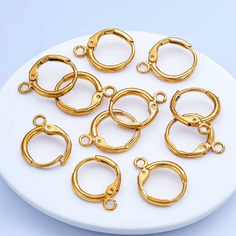 Picture of Stainless Steel Plated 18K Package Gold French Hook Round Single Hole Ear Hook Ear Ring DIY Handmade Earrings Jewelry Gold Earrings