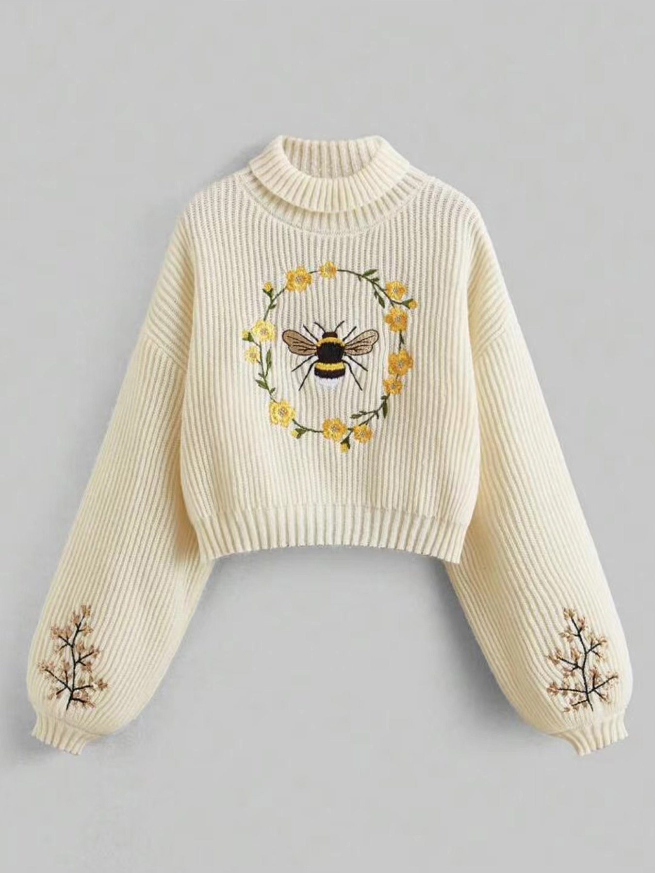 Foreign Trade Cross-Border European and American Amazon Source Manufacturer Turtleneck Pullover Sweater Women's Long-Sleeved Embroidered Spring and Autum